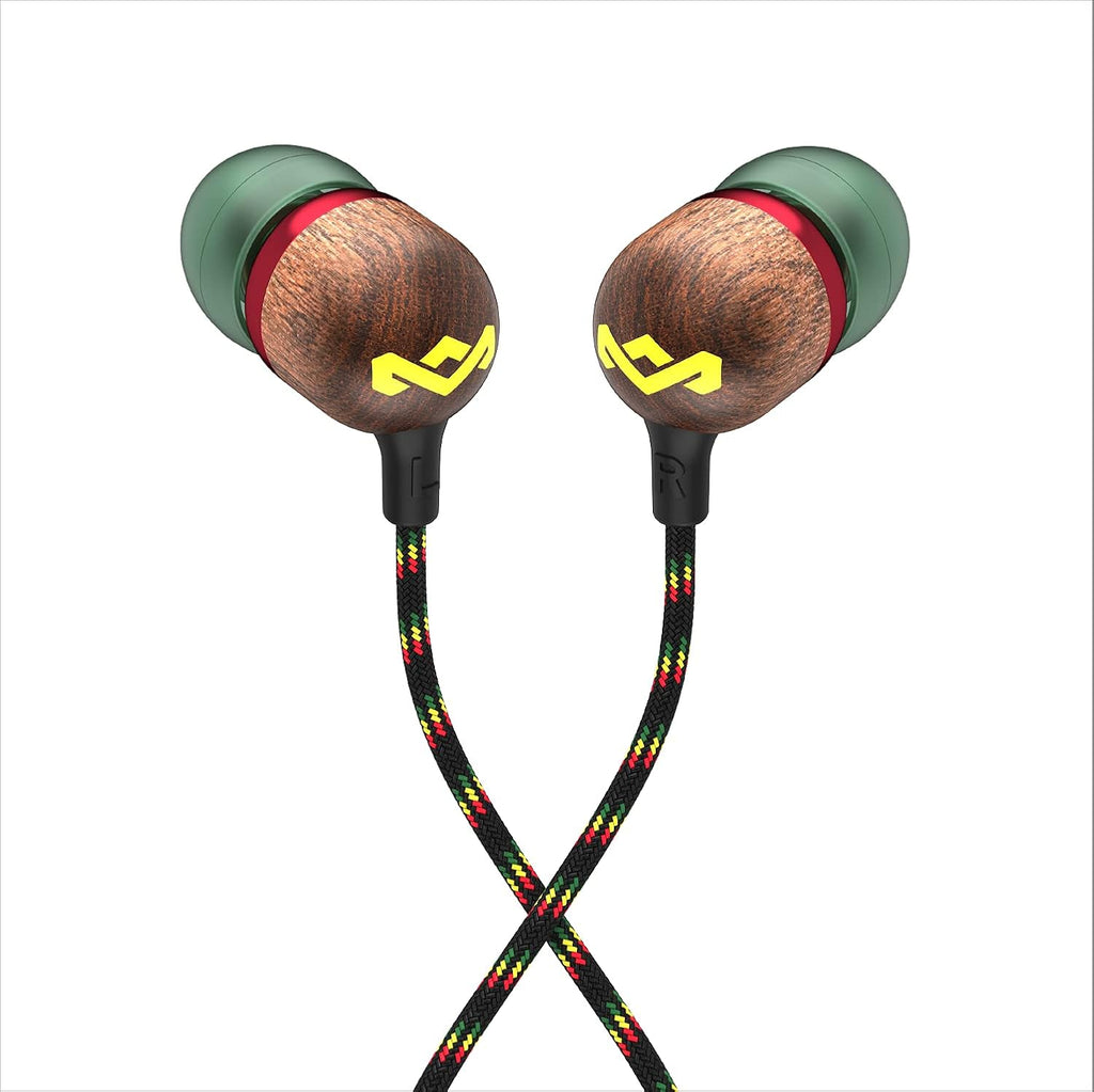 Smile Jamaica Wired: Wired Earphones with Microphone, Noise Isolating Design, and Sustainable Materials (Rasta)